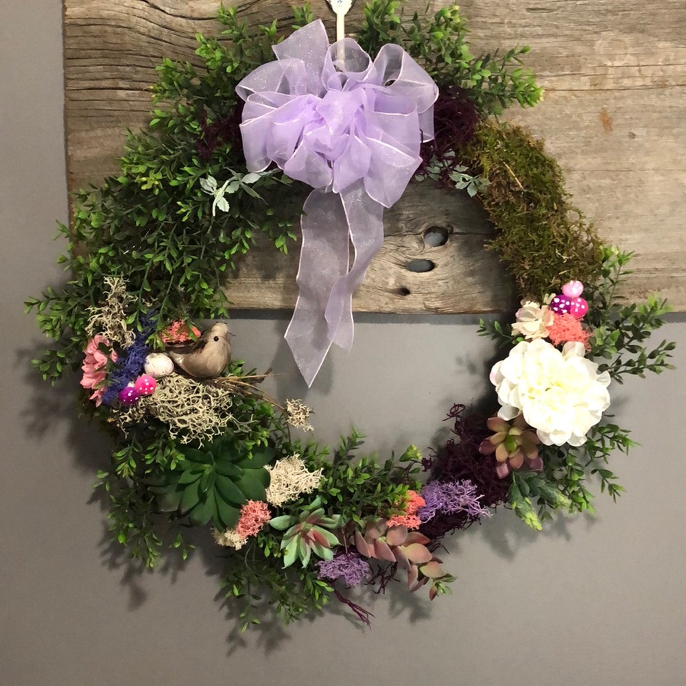 NEW Spring grapevine wreath succulent moss bird mushroom 🍄 cottage core